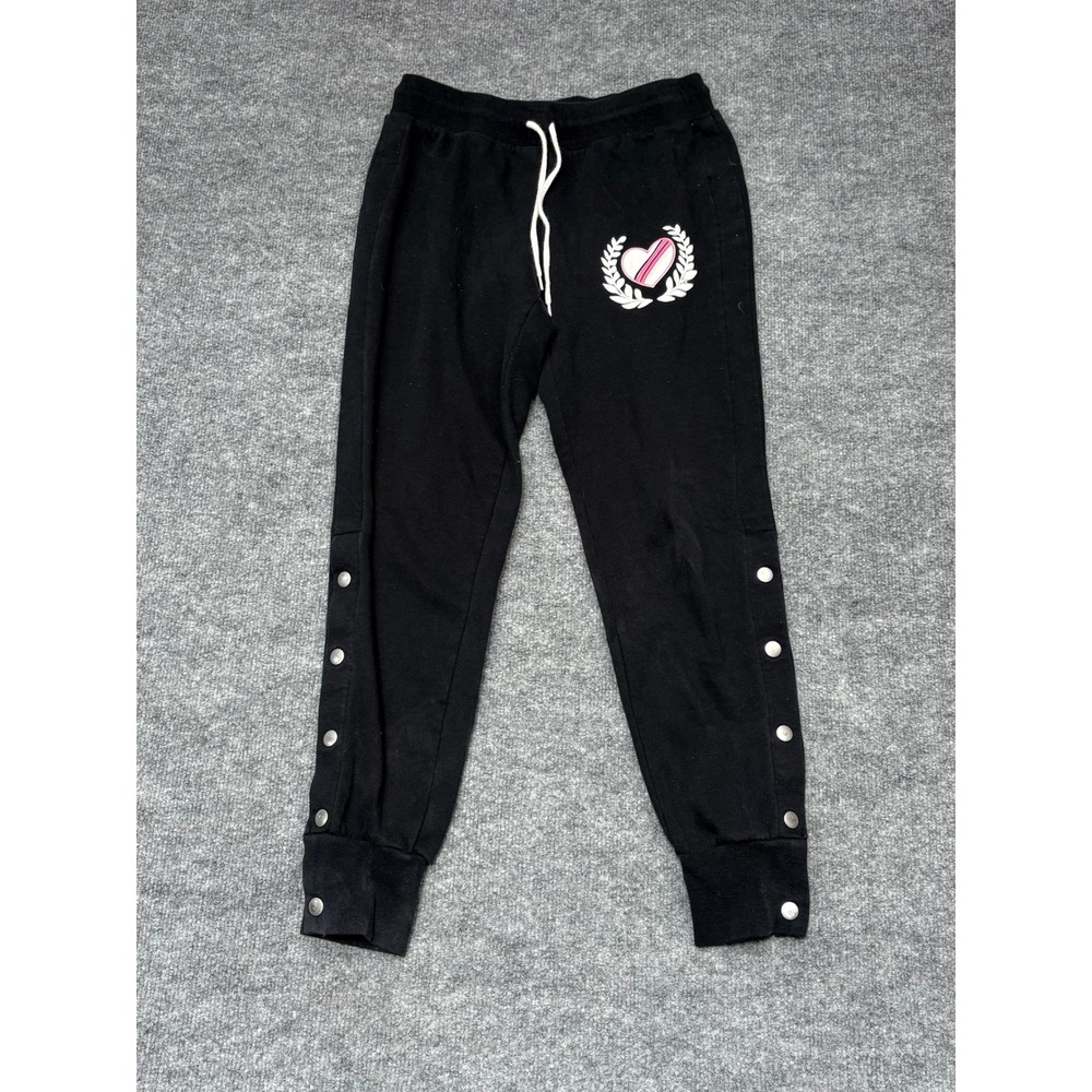 No Boundaries Womens Small Black Heart‎ Graphic Snap Side Jogger Sweatpants